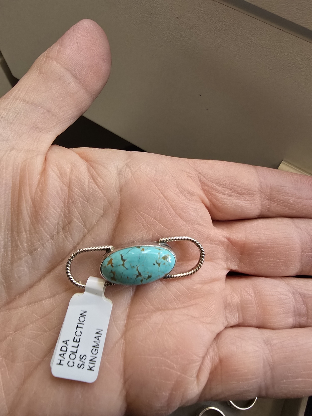 Hada Collection Native Turquoise Oval Scarf Slide. Sterling Silver
